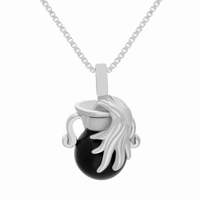 18ct White Gold Whitby Jet Zodiac Aquarius 8mm Bead Pendant