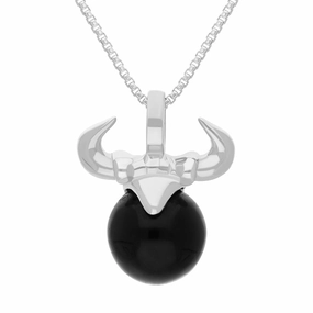 18ct White Gold Whitby Jet Zodiac Taurus 10mm Bead Pendant