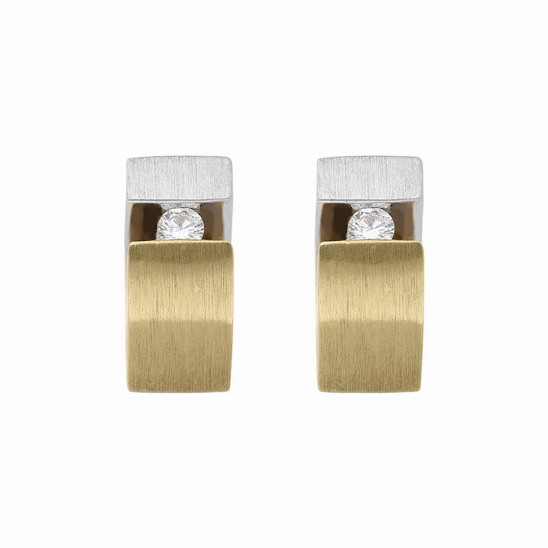 18ct Yellow and White Gold Diamond Satin Stud Earrings