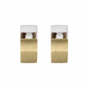 18ct Yellow and White Gold Diamond Satin Stud Earrings