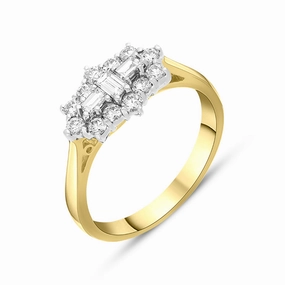 18ct Yellow Gold 0.60ct Diamond Baguette Cut Vintage Style Cluster Ring