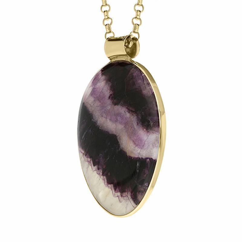 18ct Yellow Gold Blue John Large Egg Shape Necklace