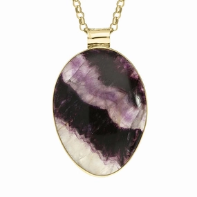18ct Yellow Gold Blue John Large Egg Shape Necklace