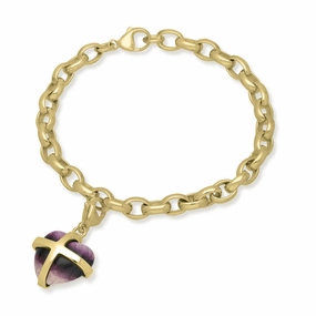 18ct Yellow Gold Blue John Medium Cross Heart Charm Bracelet