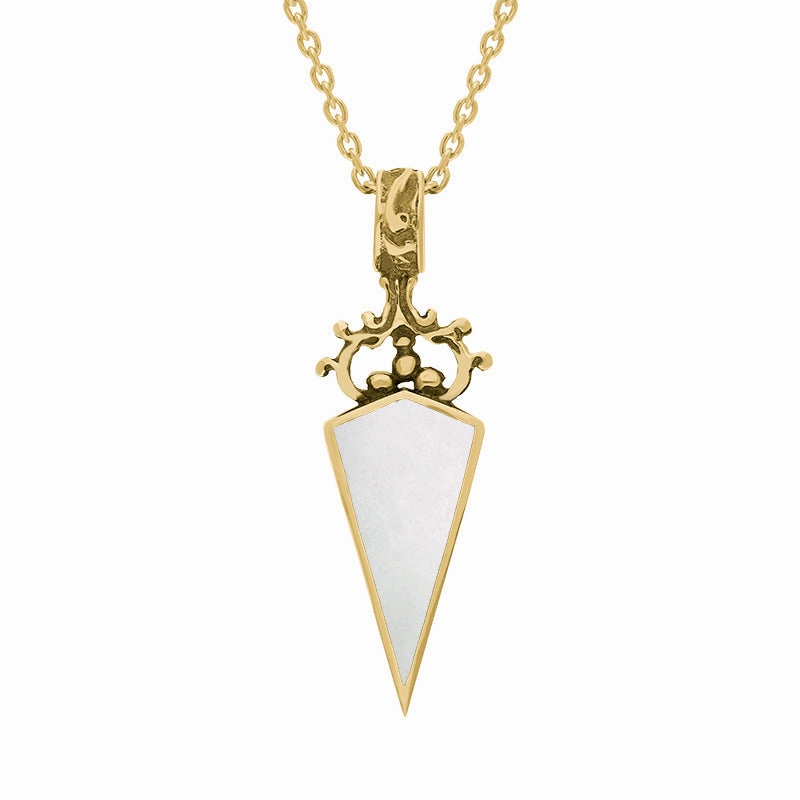 18ct Yellow Gold Blue John Mother Of Pearl Double Sided Dagger Fob Necklace