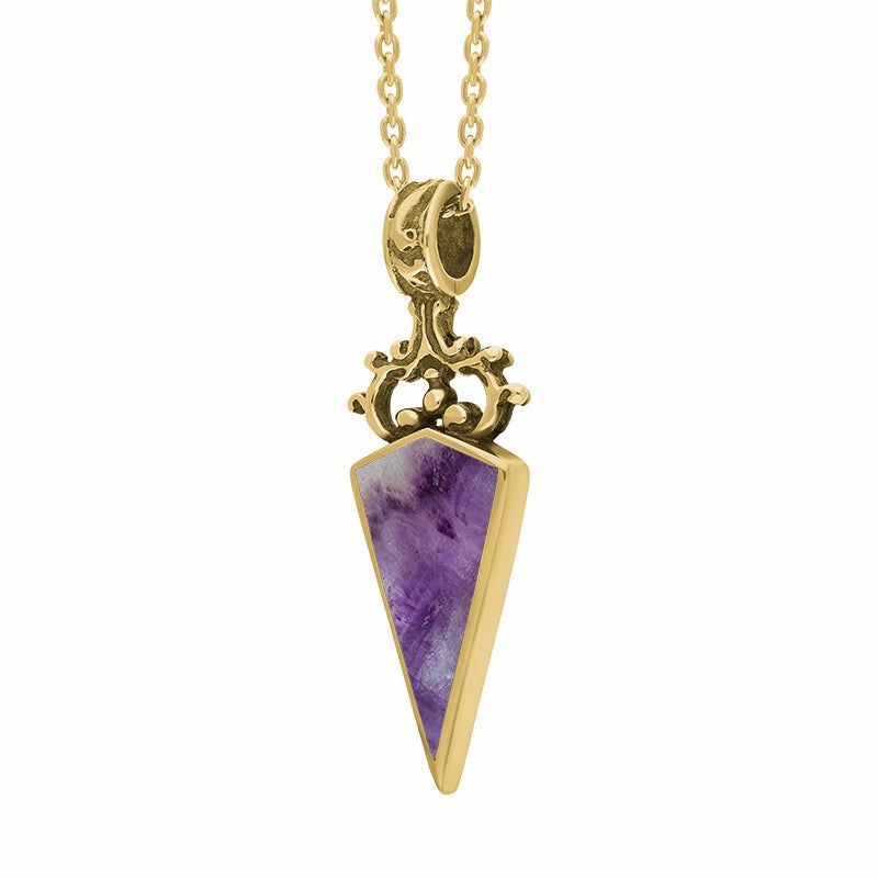 18ct Yellow Gold Blue John Mother Of Pearl Double Sided Dagger Fob Necklace