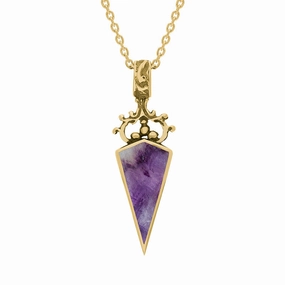 18ct Yellow Gold Blue John Mother Of Pearl Double Sided Dagger Fob Necklace
