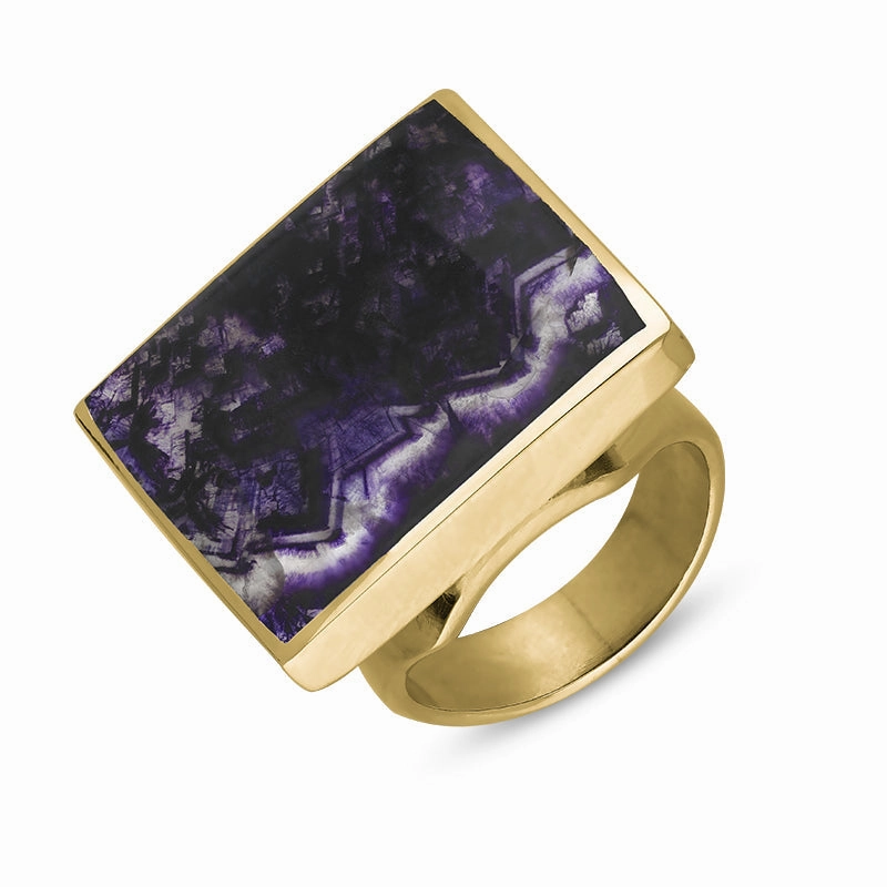 18ct Yellow Gold Blue John Queen's Jubilee Hallmark Medium Square Ring D
