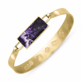 18ct Yellow Gold Blue John Queen's Jubilee Hallmark Wide Oblong Bangle D