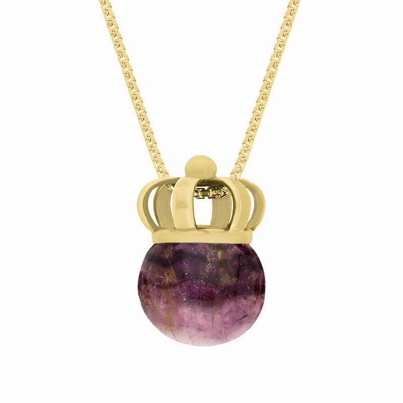 18ct Yellow Gold Blue John Royal Crown 11mm Bead Pendant