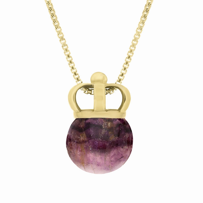 18ct Yellow Gold Blue John Royal Crown 11mm Bead Pendant