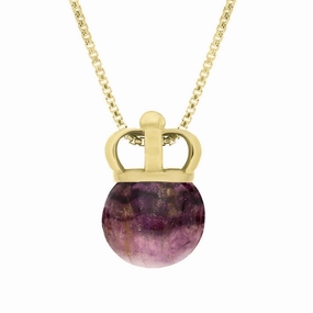 18ct Yellow Gold Blue John Royal Crown 11mm Bead Pendant