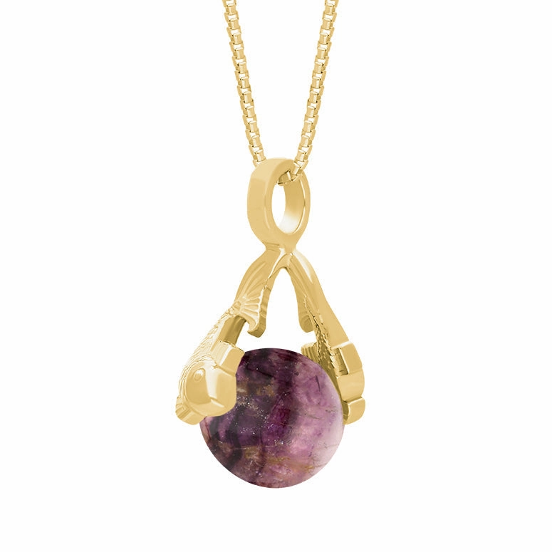 18ct Yellow Gold Blue John Zodiac Pisces 8mm Bead Pendant