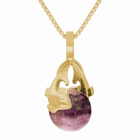 18ct Yellow Gold Blue John Zodiac Pisces 8mm Bead Pendant