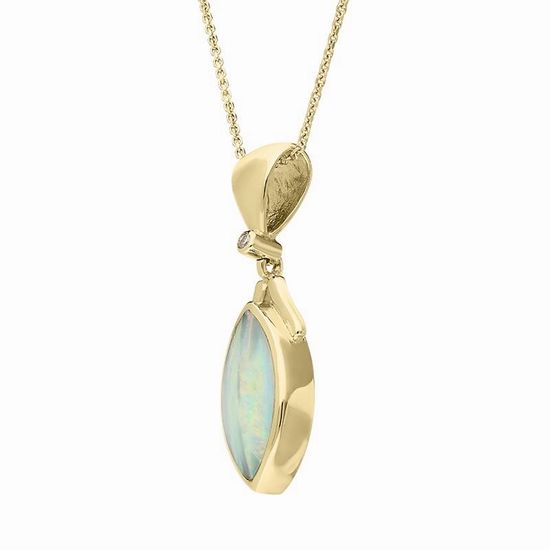 18ct Yellow Gold Opal Diamond Marquise Necklace