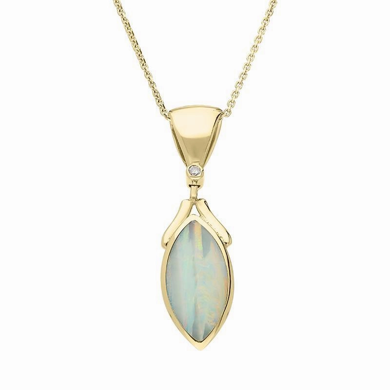 18ct Yellow Gold Opal Diamond Marquise Necklace