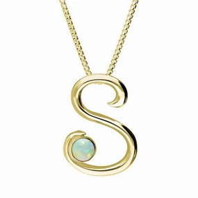 18ct Yellow Gold Opal Love Letters Initial S Necklace