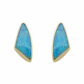 18ct Yellow Gold Opal Unique Stud Earrings D