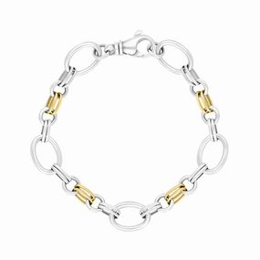 18ct Yellow Gold Sterling Silver Double Link Handmade Bracelet