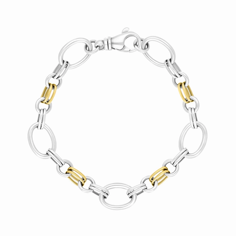 18ct Yellow Gold Sterling Silver Double Link Handmade Bracelet