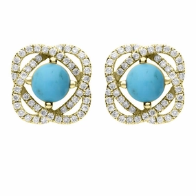 18ct Yellow Gold Turquoise 0.31ct Diamond Swirl Stud Earrings