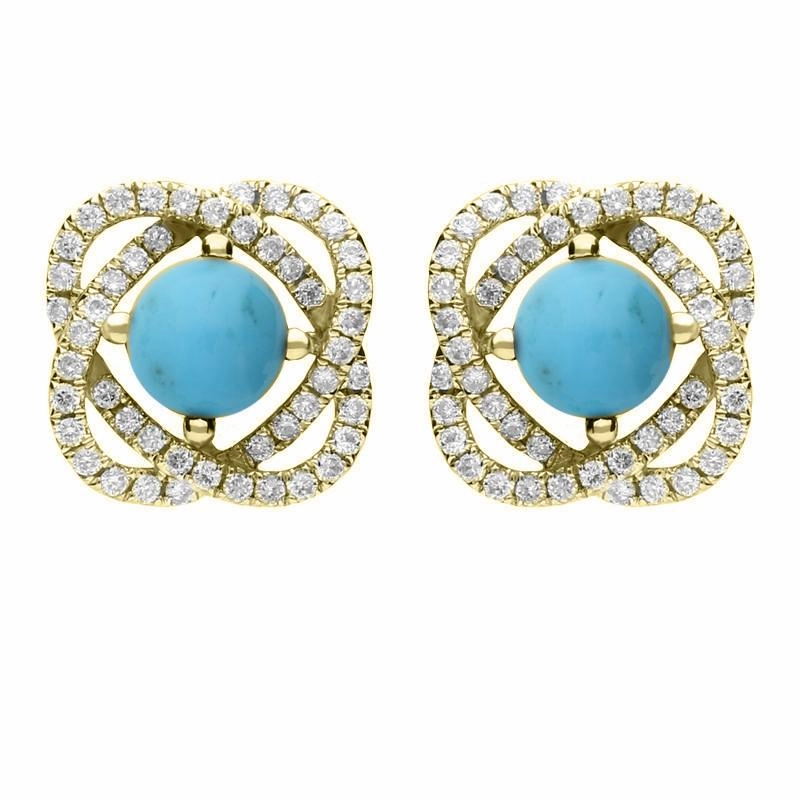 18ct Yellow Gold Turquoise 0.31ct Diamond Swirl Stud Earrings