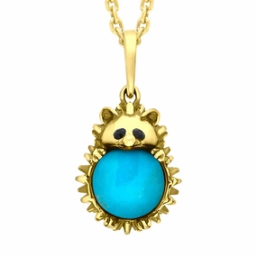 18ct Yellow Gold Turquoise Medium Hedgehog Necklace