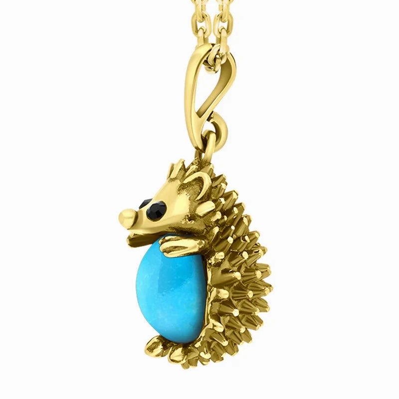 18ct Yellow Gold Turquoise Medium Hedgehog Necklace