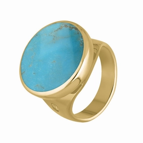 18ct Yellow Gold Turquoise Queen's Jubilee Hallmark Small Round Ring D