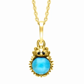 18ct Yellow Gold Turquoise Tiny Hedgehog Necklace