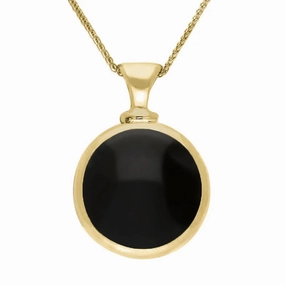 18ct Yellow Gold Whitby Jet Blue John Double Sided Round Dinky Fob Necklace D