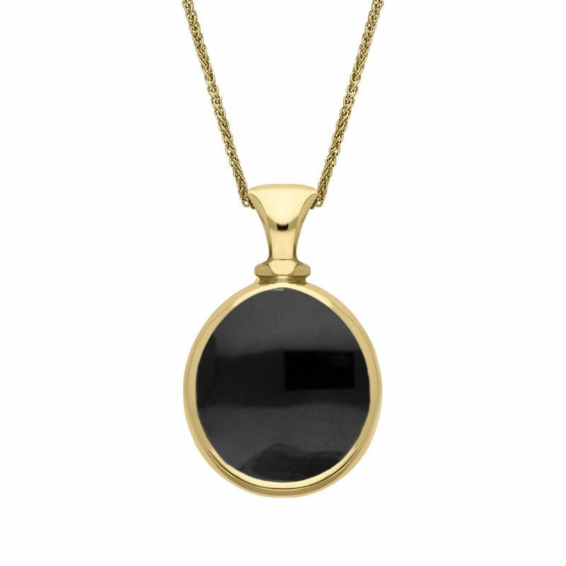 18ct Yellow Gold Whitby Jet Blue John Small Double Sided Pear Fob Necklace