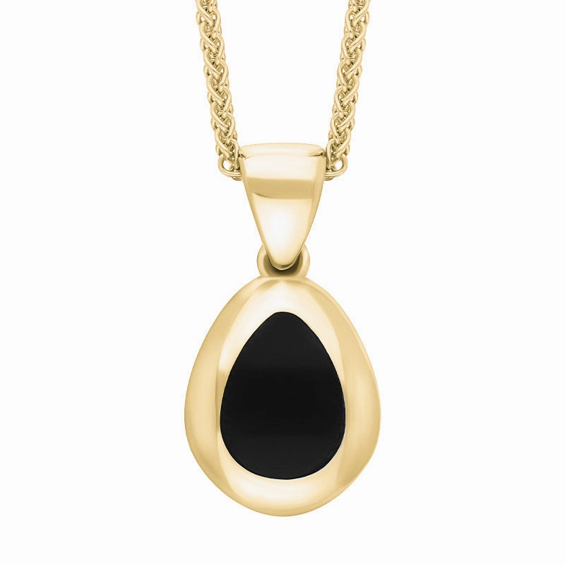 18ct Yellow Gold Whitby Jet Cross Pear Shape Necklace