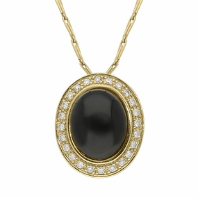 18ct Yellow Gold Whitby Jet Diamond Oval Pave Set Necklace