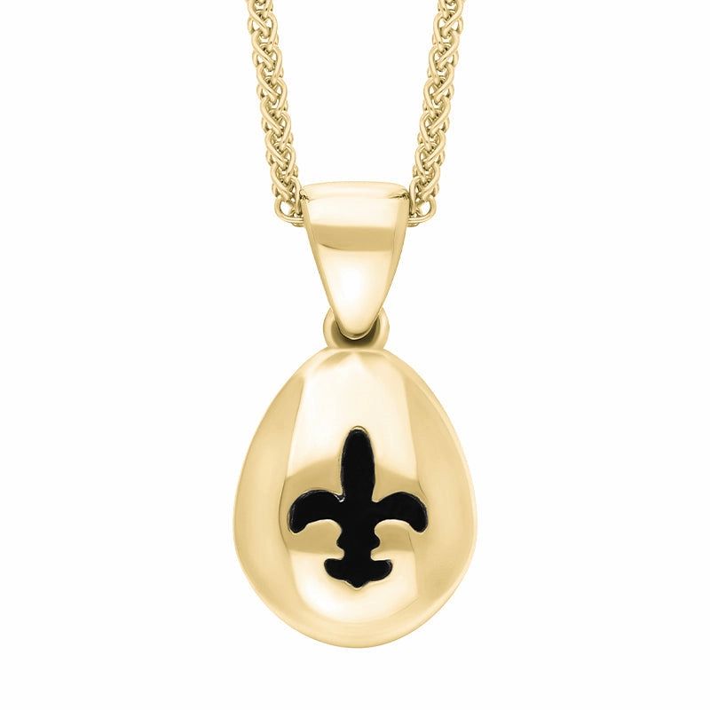 18ct Yellow Gold Whitby Jet Fleur De Lis Pear Shape Necklace