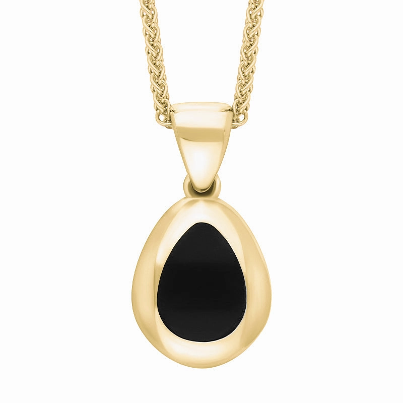 18ct Yellow Gold Whitby Jet Fleur De Lis Pear Shape Necklace