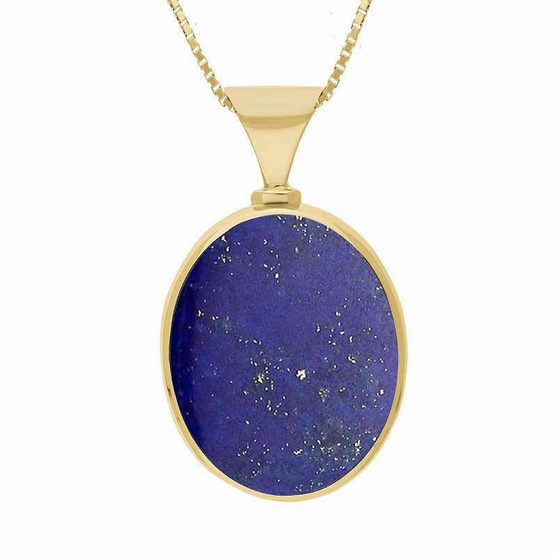 18ct Yellow Gold Whitby Jet Lapis Lazuli Hallmark Double Sided Oval Necklace