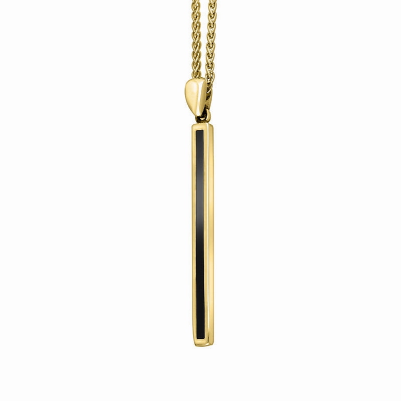 18ct Yellow Gold Whitby Jet Long Slim Oblong Necklace