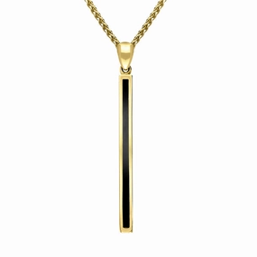 18ct Yellow Gold Whitby Jet Long Slim Oblong Necklace