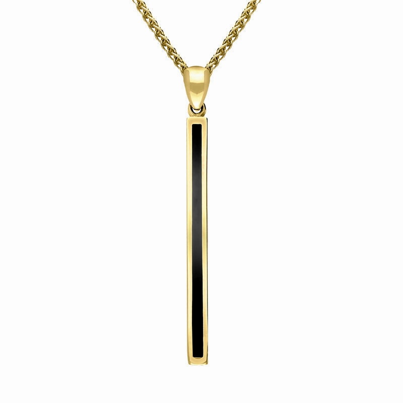 18ct Yellow Gold Whitby Jet Long Slim Oblong Necklace