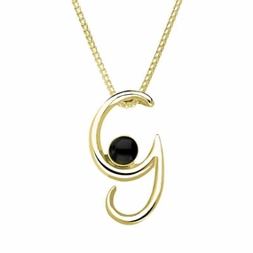 18ct Yellow Gold Whitby Jet Love Letters Initial G Necklace