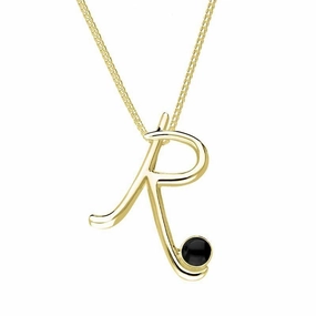 18ct Yellow Gold Whitby Jet Love Letters Initial R Necklace