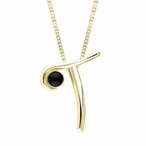 18ct Yellow Gold Whitby Jet Love Letters Initial T Necklace