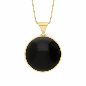 18ct Yellow Gold Whitby Jet Mother of Pearl Queens Jubilee Hallmark Double Sided Round Necklace D
