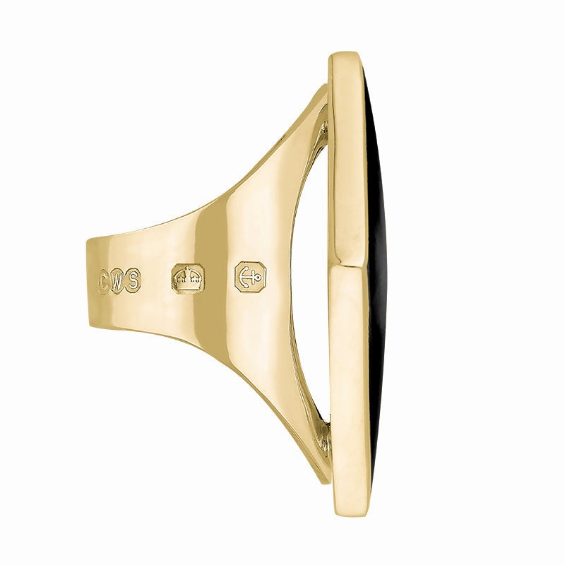 18ct Yellow Gold Whitby Jet Queen's Jubilee Hallmark Large Rhombus Ring D