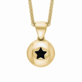 18ct Yellow Gold Whitby Jet Star Disc Necklace