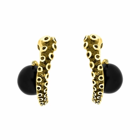 18ct Yellow Gold Whitby Jet Tentacle Hoop Earrings
