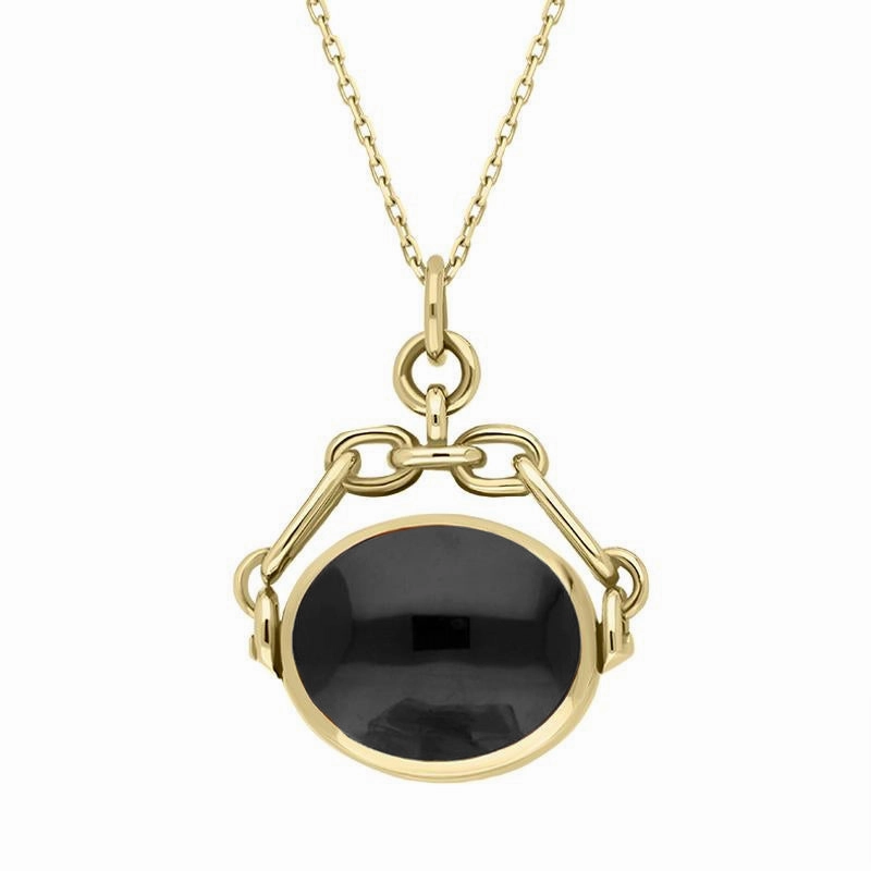 18ct Yellow Gold Whitby Jet Turquoise Double Sided Swivel Fob Necklace
