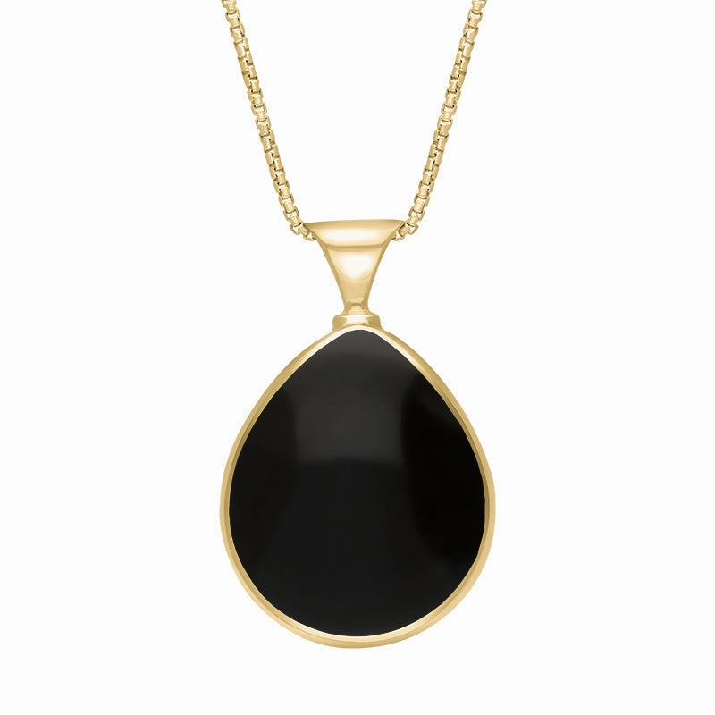 18ct Yellow Gold Whitby Jet Turquoise Queens Jubilee Hallmark Double Sided Pear-shaped Necklace D