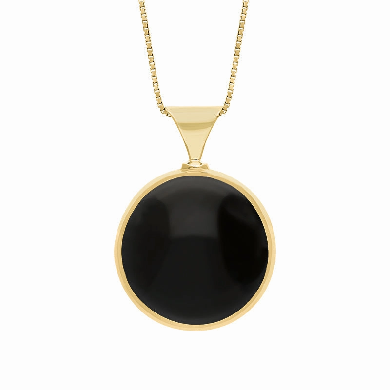 18ct Yellow Gold Whitby Jet Turquoise Queens Jubilee Hallmark Double Sided Round Necklace D